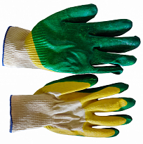 Перчатки х/б 13 класс "ЛЮКС" с двойным глубоким латексным покрытием 3/4 (зеленые) 10/200шт